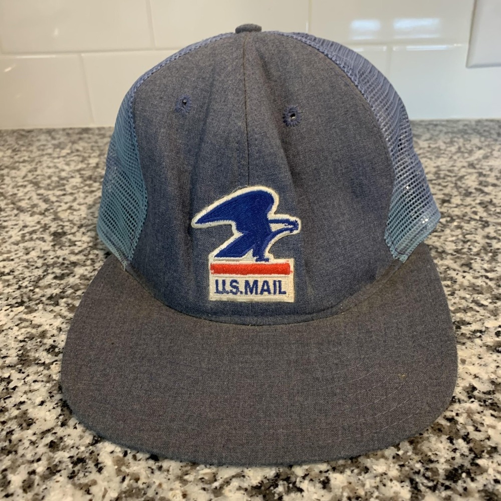 Vintage Soma's Uniforms US Mail Hat Cap Snap Back One Size Blue Trucker Mens 80s